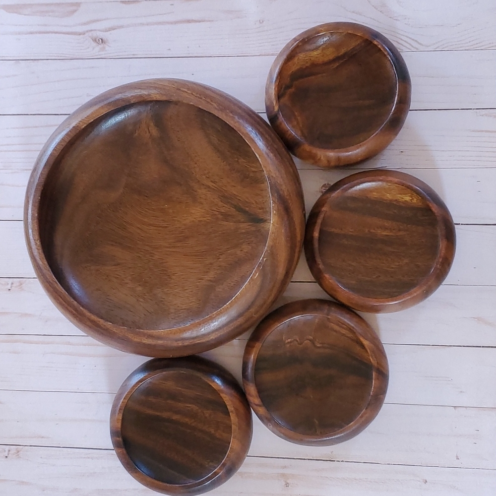 Monkey Pod Wooden Salad Bowls 5 pc Set